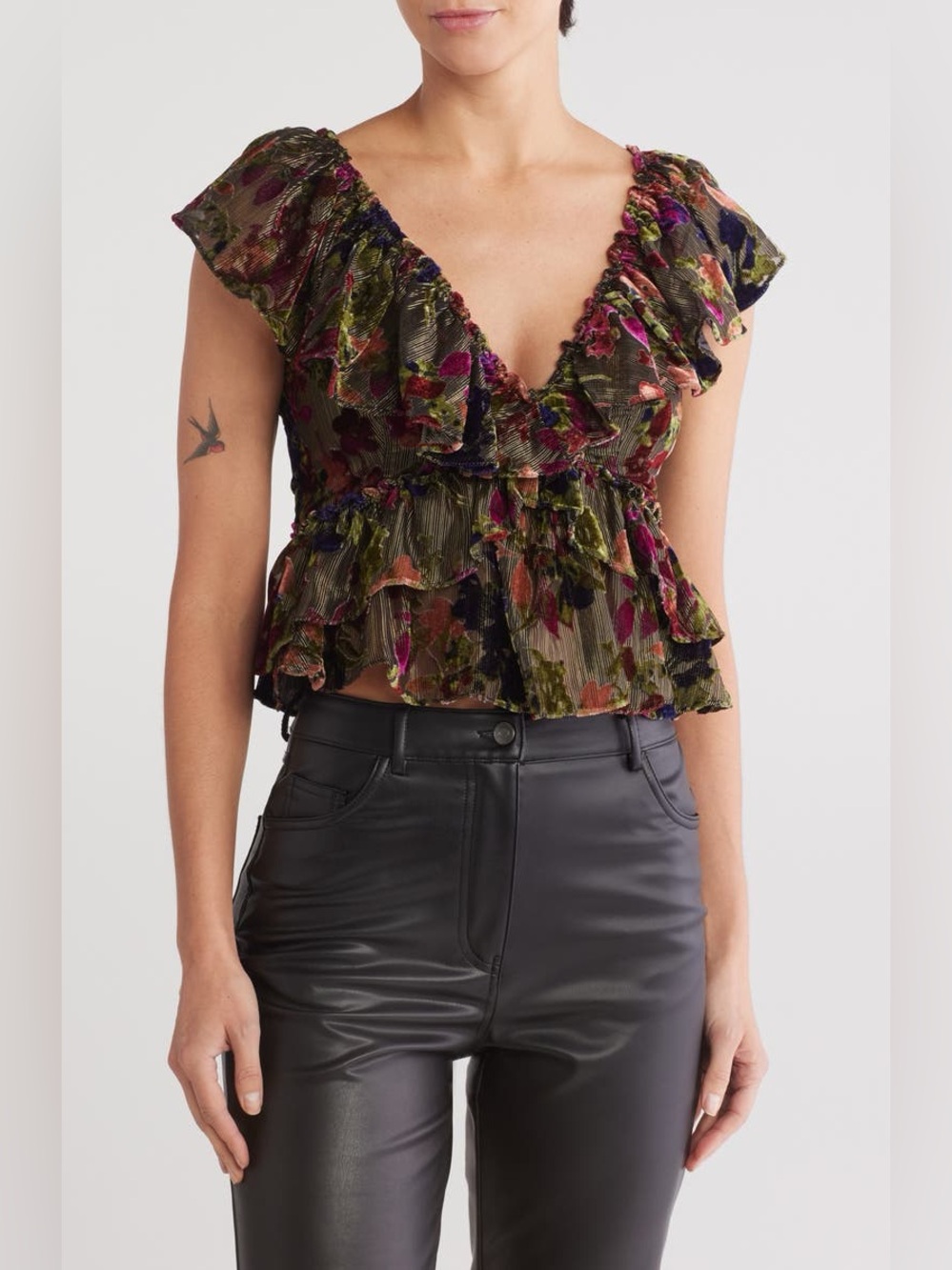 Parker Cara Ruffle Peplum Olive Velvet Burnout Gold Stripe Sz 12 Little Loved ❤️